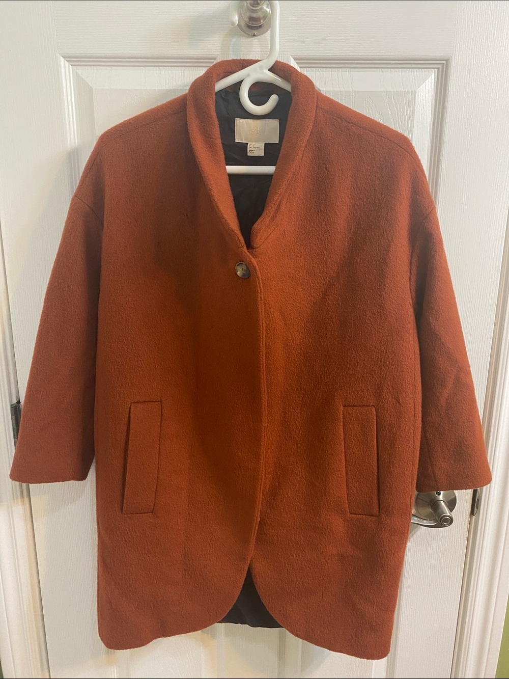 H&M Rust Orange Wool Blend Cocoon Dress Coat Women’s Size 2 Jacket Fall Office